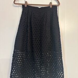 Black Eyelet Midi Skirt with Scalloped Waistband